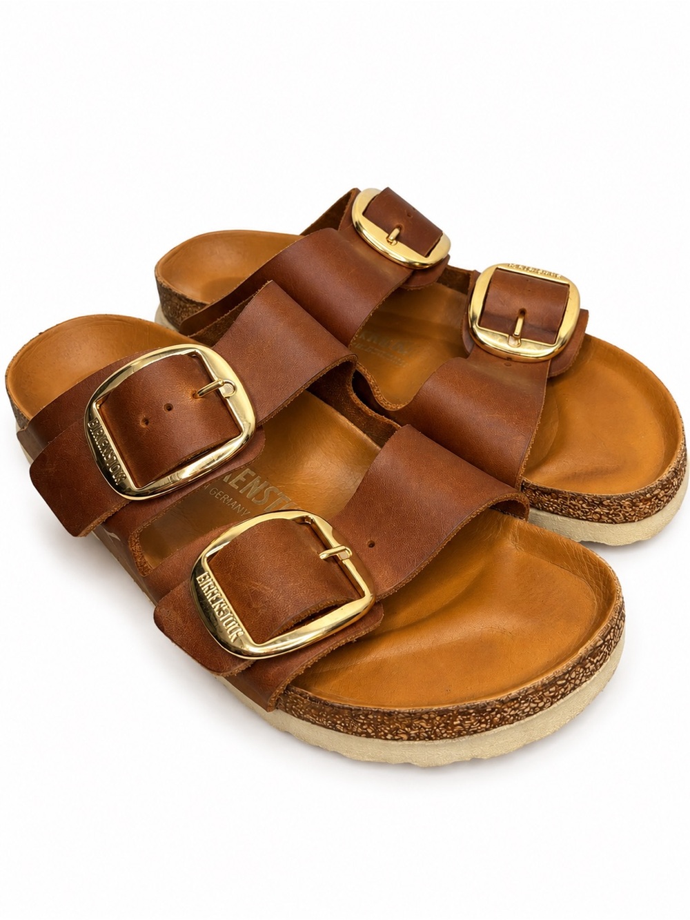 Birkenstock Arizona Big Buckle Brown Leather Gold Buckle Sandals EU 37